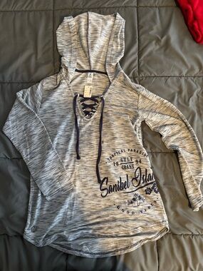Sanibel Island Lace-Up Hoodie Sweatshirt - Heather Gray